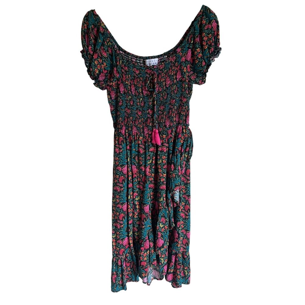 MARGAUX RIVIERA Black Floral Smocked Midi Dress Size Medium